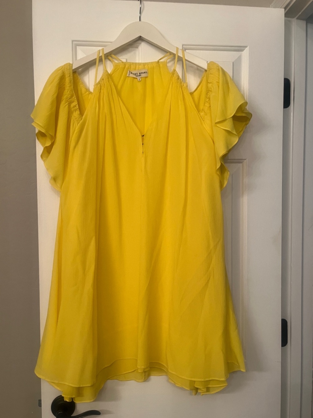 Apiece Apart New York Sunny Yellow Cold-Shoulder Ruffle Tunic Dress